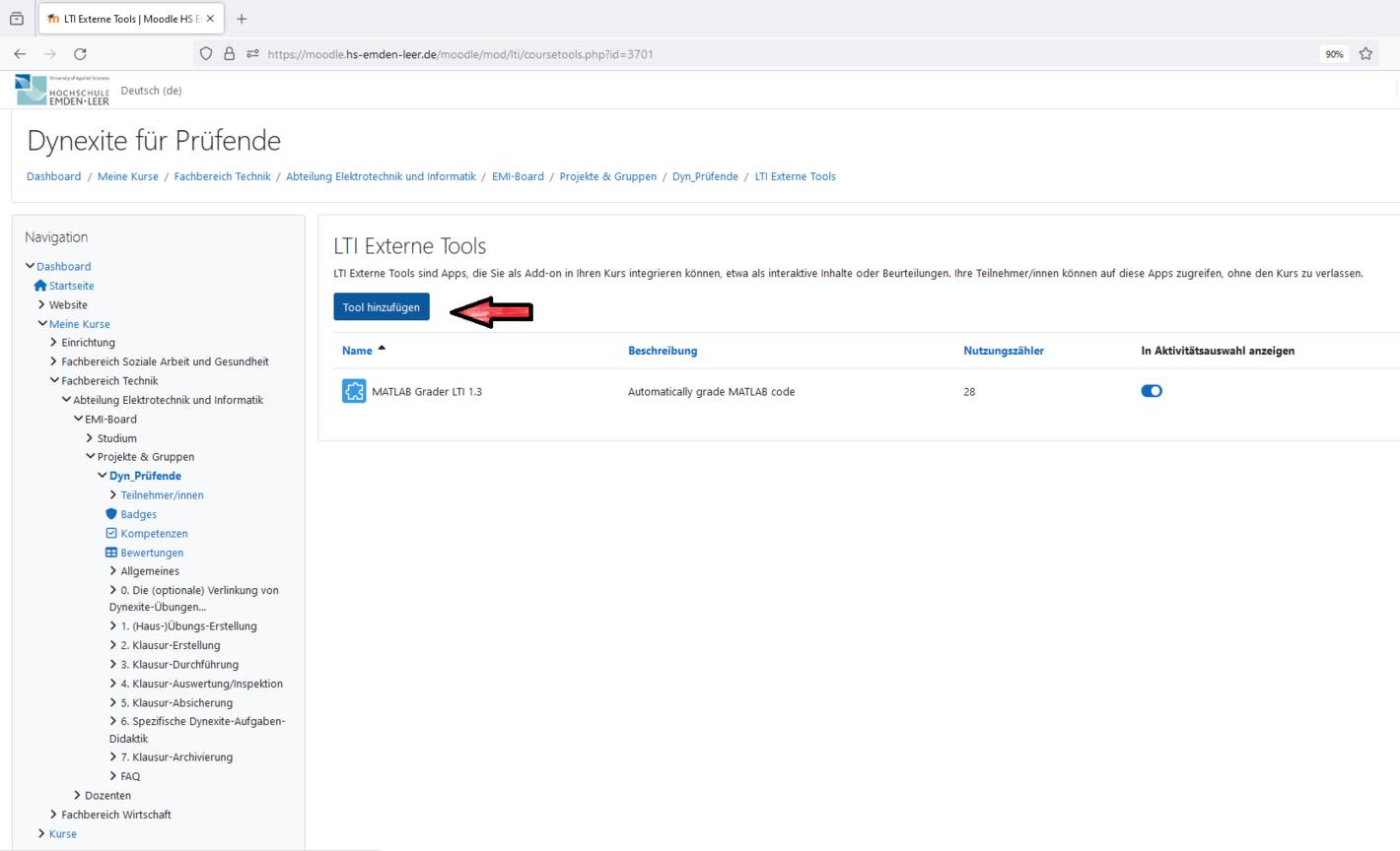 Dynexite zu Moodle Einbindung mittels LTI Connector