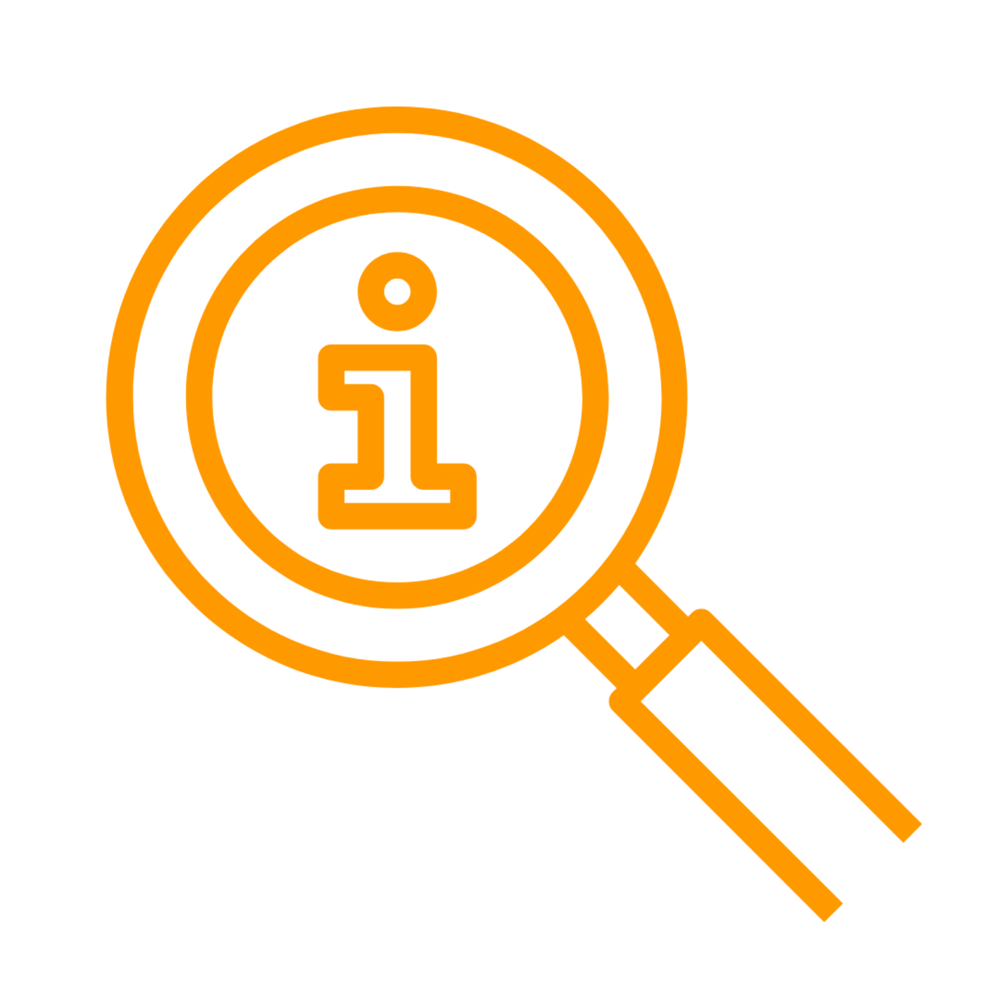 Orangene Lupe mit einem i - Symbol für Informationen