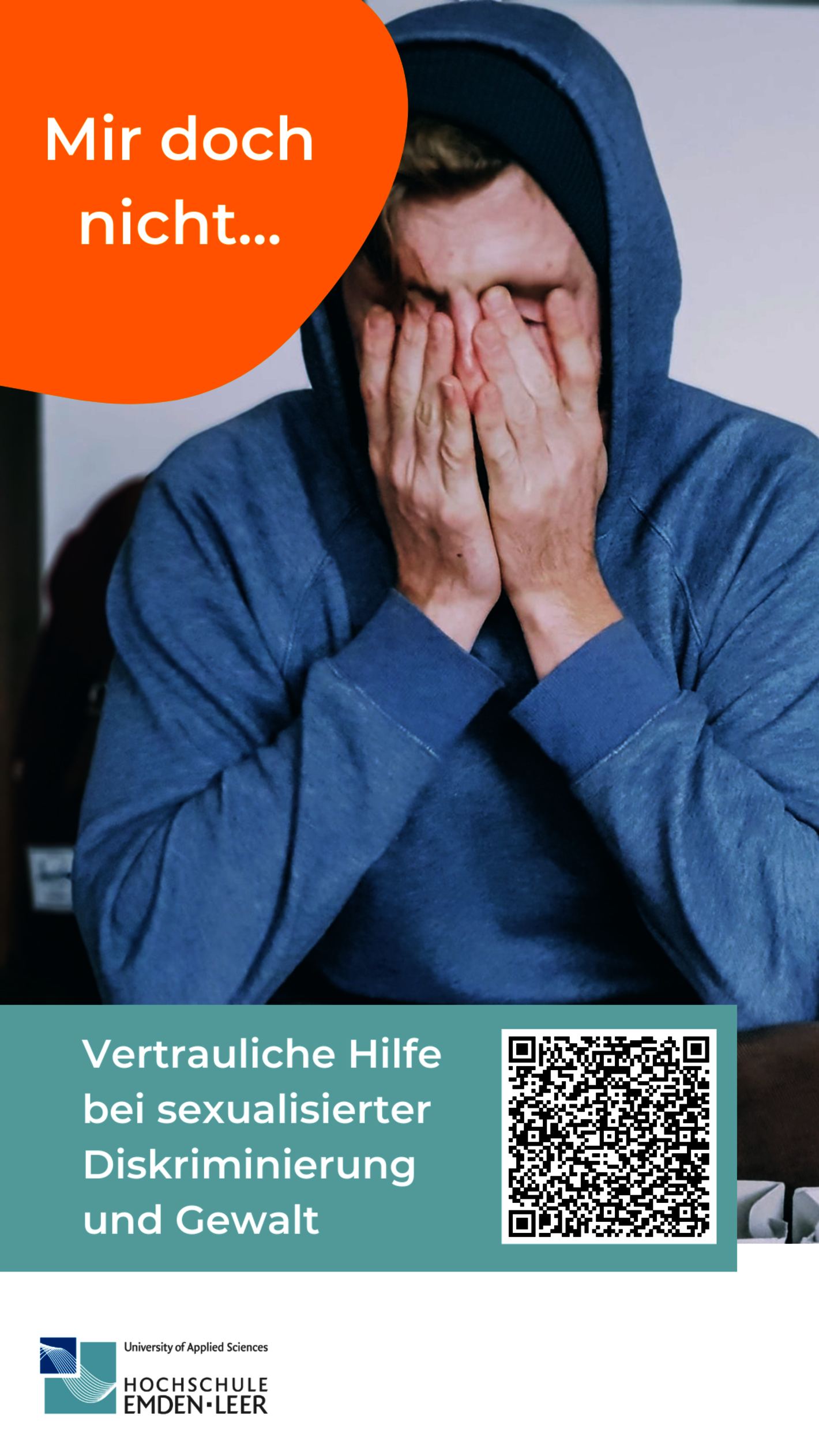 Mann mit Händen vor dem Gesicht - Mir doch nicht... Vertrauliche Hilfe bei sexualisierter Diskriminierung und Gewalt