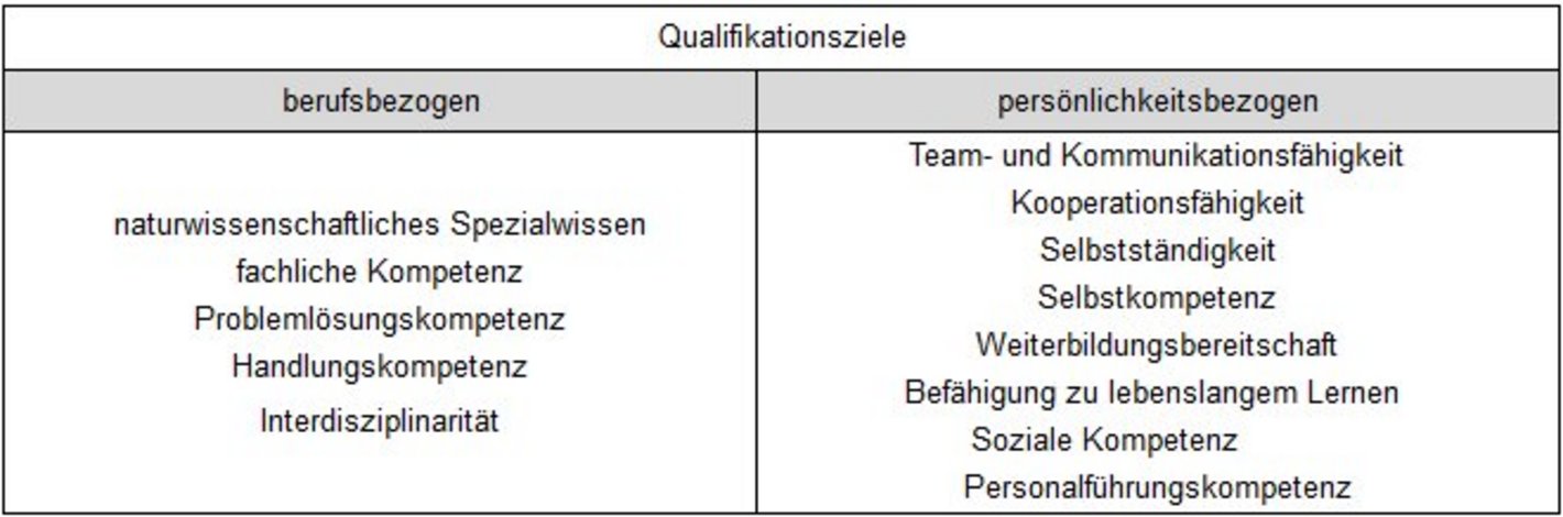 Die Darstellung zeigt eine Liste der Qualifikationsziele des Studiengangs Master Maschinenbau