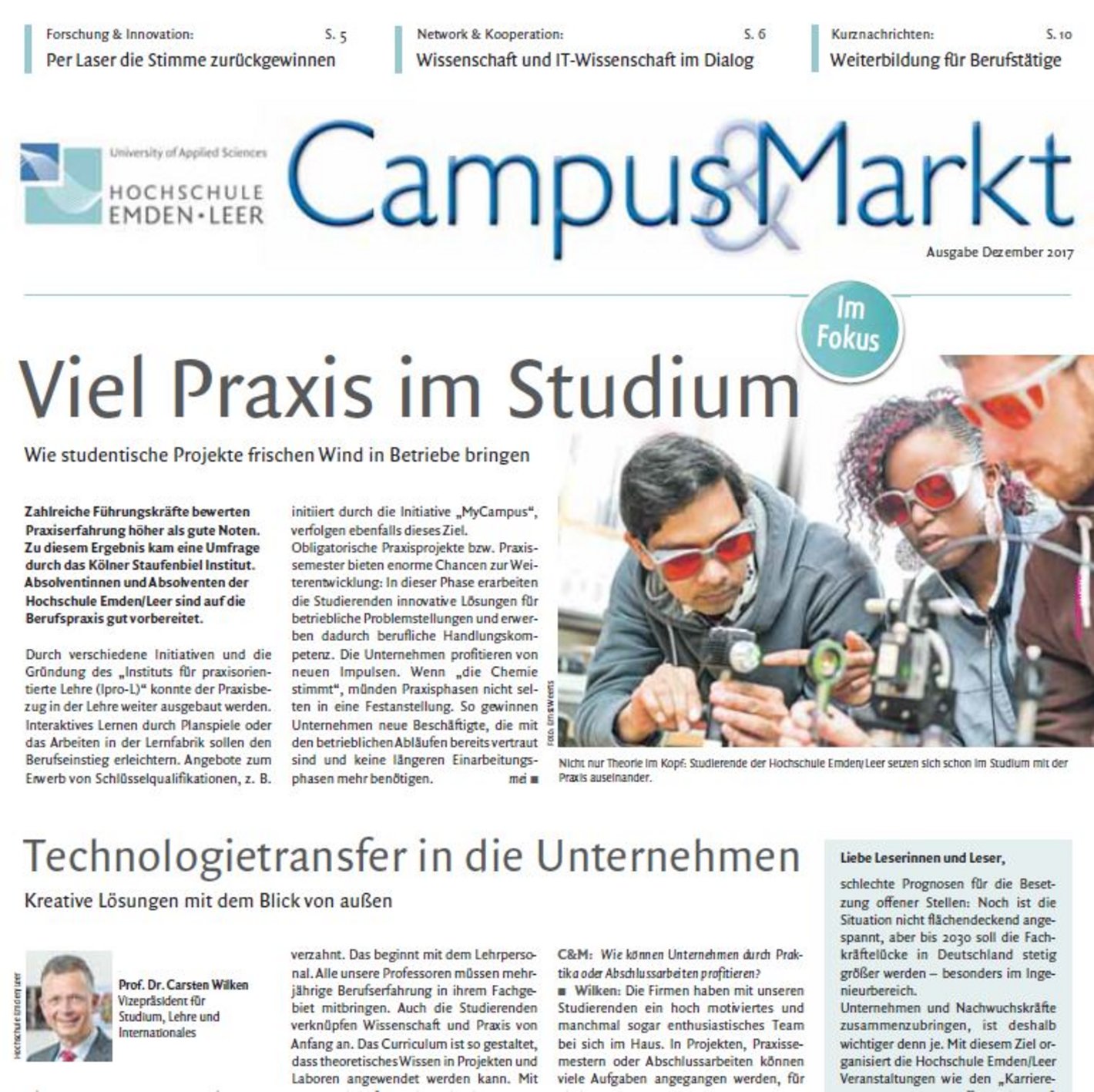 Ausgabe Dezember 2017, Campus & Markt